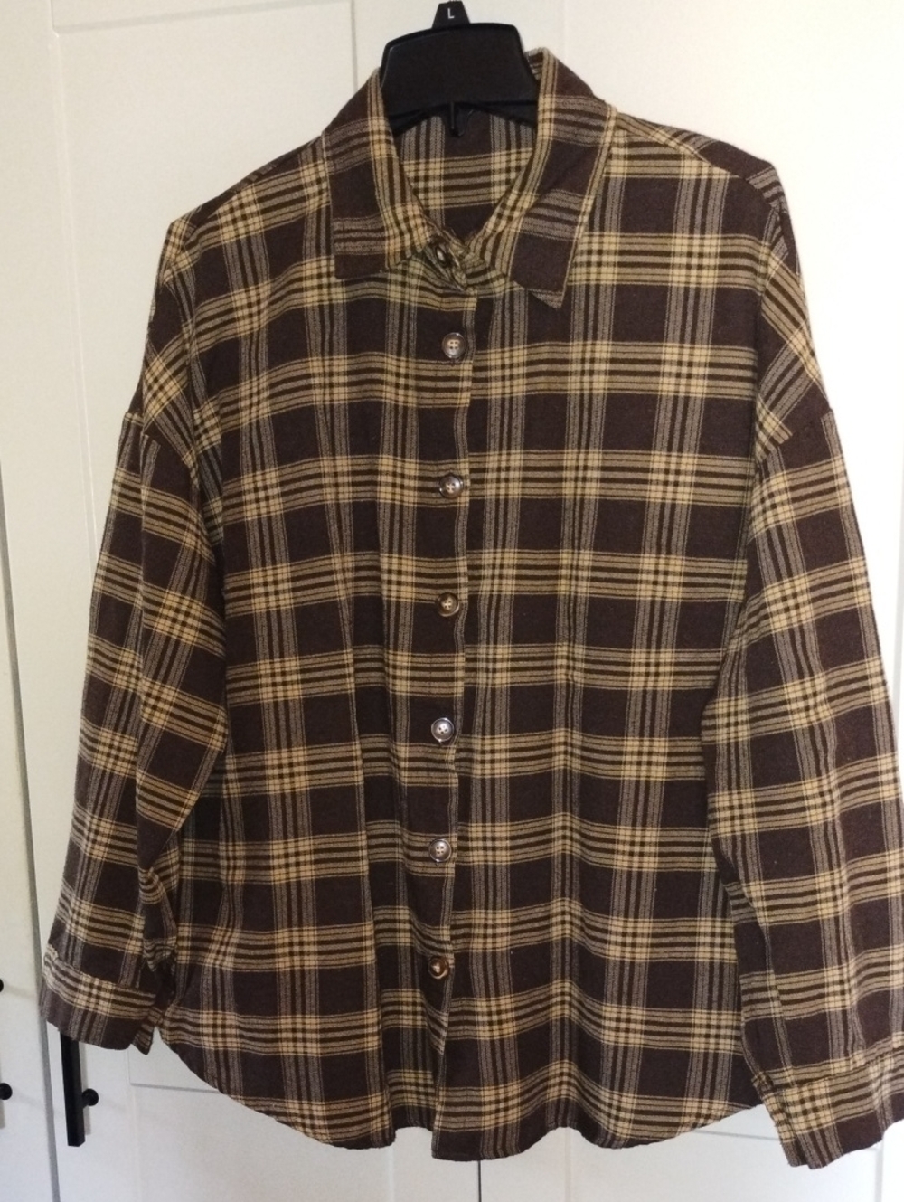 Women's Brown Plaid Button-Down Shirt - Relaxed Fit